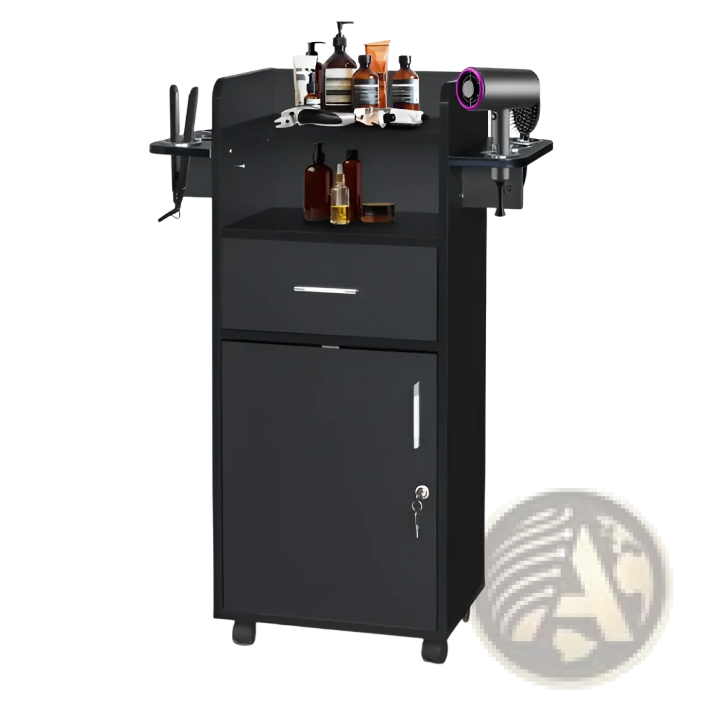 Lockable Rolling Salon Trolley with 6 Tool Holders