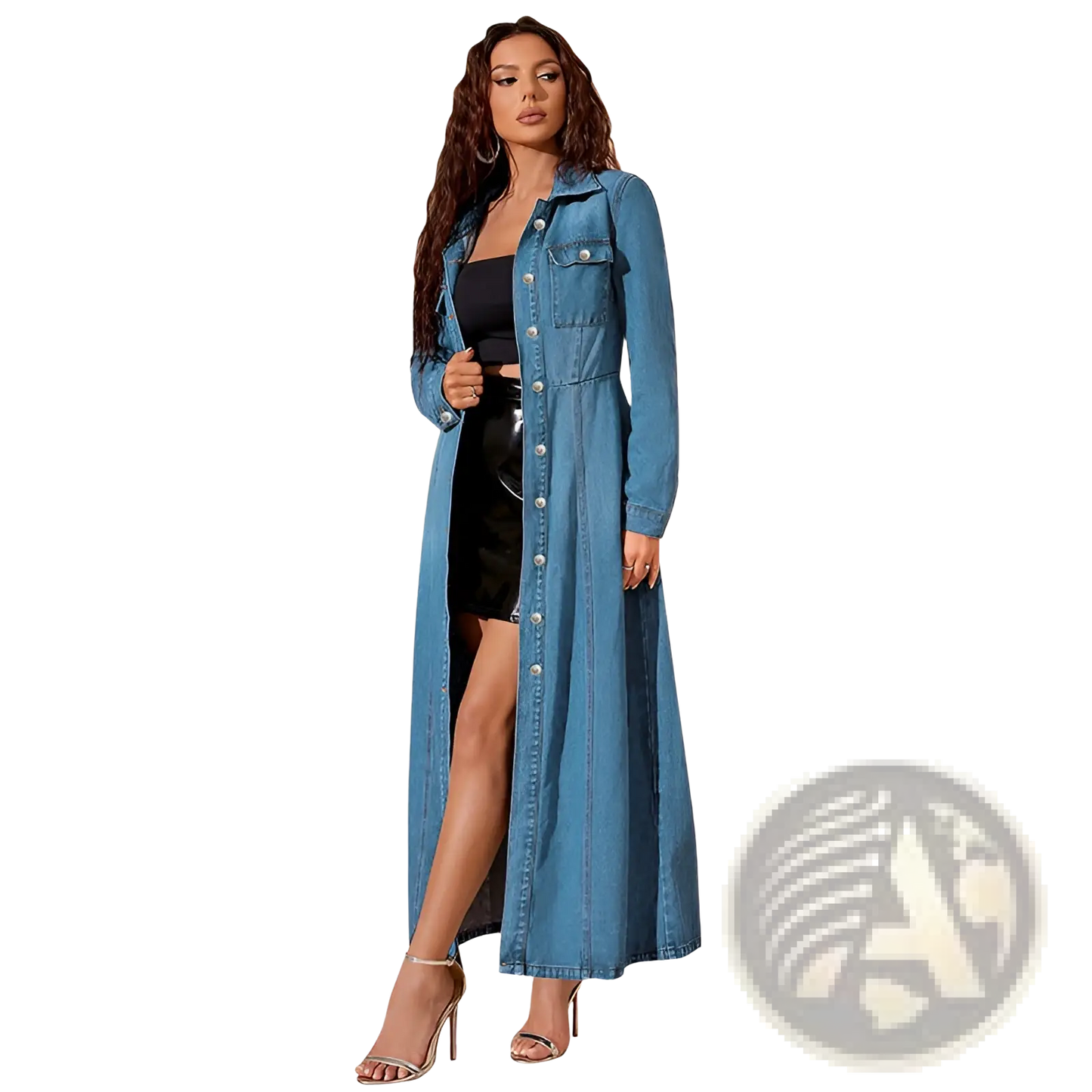 Long Sleeve Button Front Denim Maxi Cardigan Dress