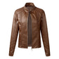 Women's Cropped Faux Leather Moto Jacket with Fleece Lining