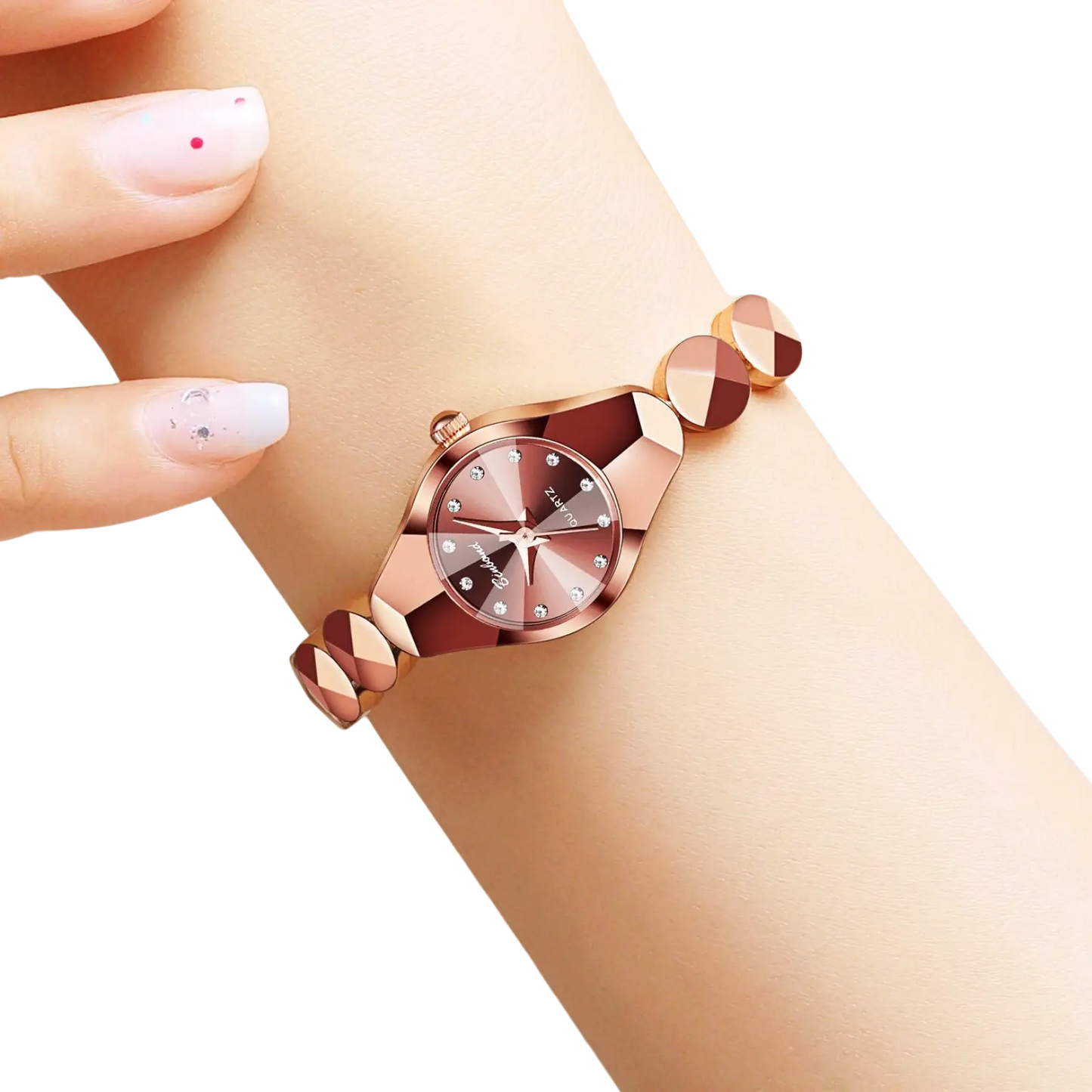 Luxe Geometric Faceted Bracelet Watch with Diamond Accents