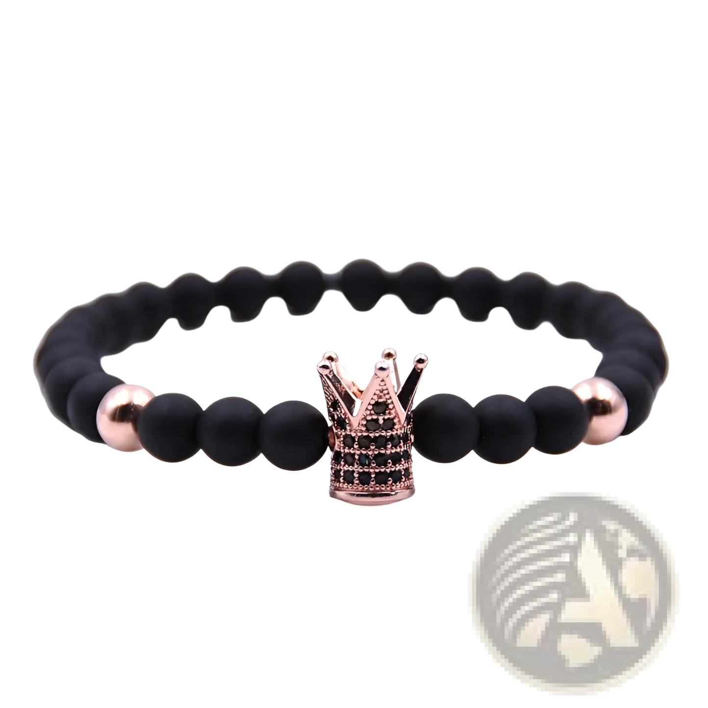 Luxury Zircon Crown Matte Black Beaded Bracelet