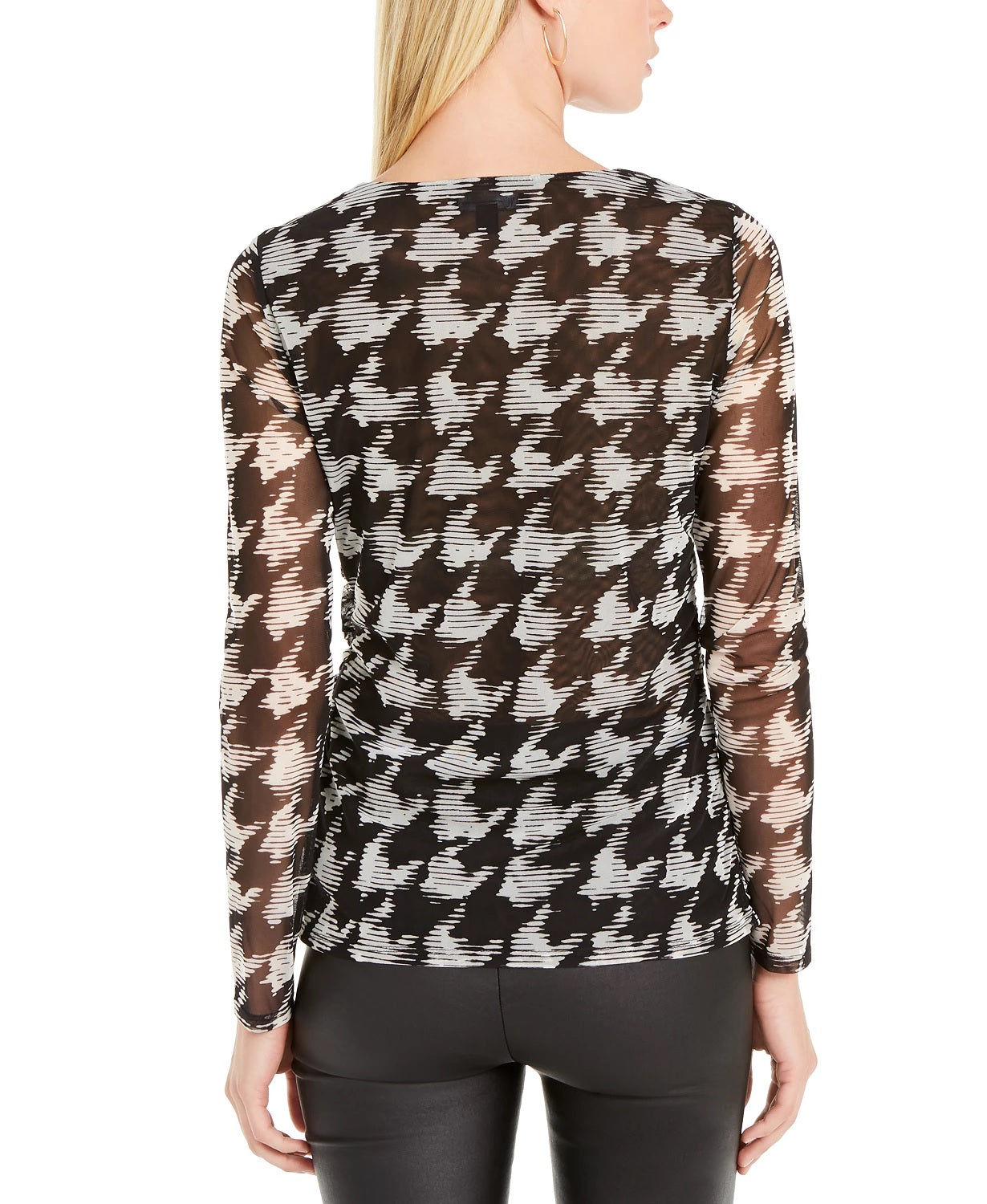INC International Concepts Women's Petite Printed Sheer-Sleeve Top White Size Petite