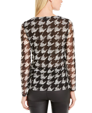 INC International Concepts Women's Petite Printed Sheer-Sleeve Top White Size Petite