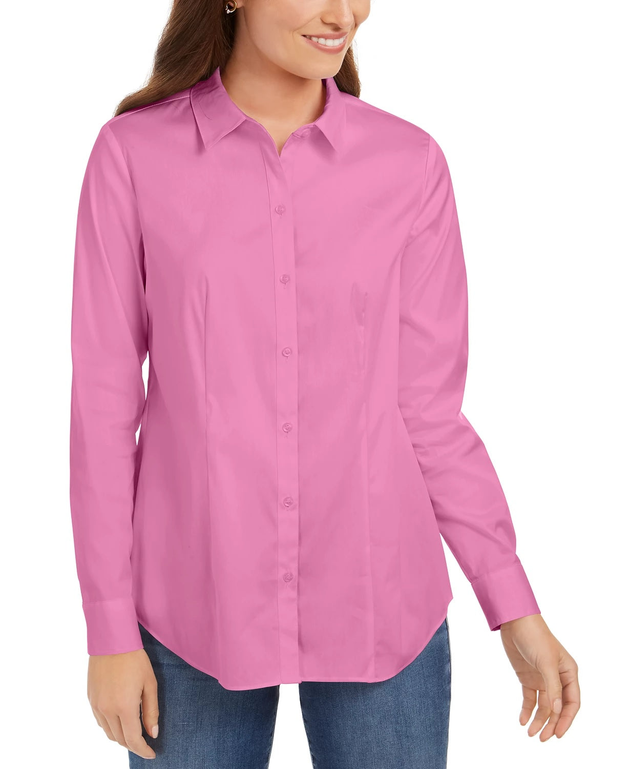 Charter Club Women's Petite Button-Down Woven Shirt Pink Size 0