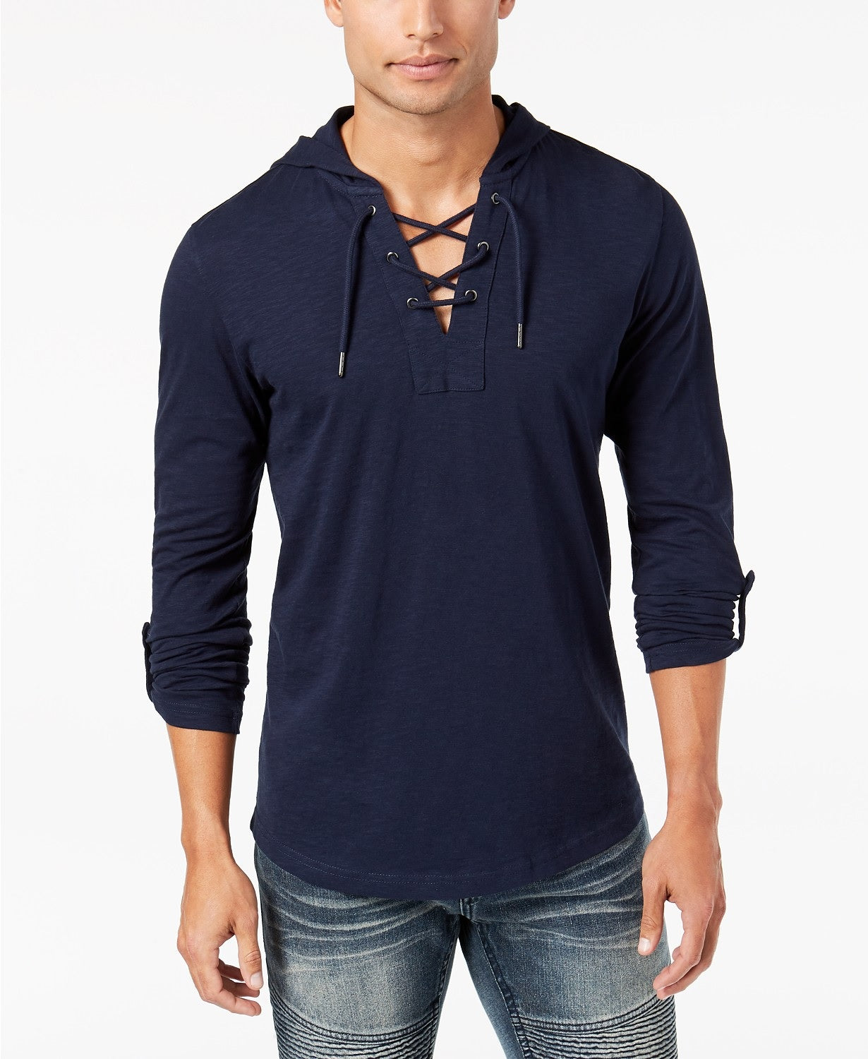 INC International Concepts Men's Hooded T-Shirt Blue Size Small