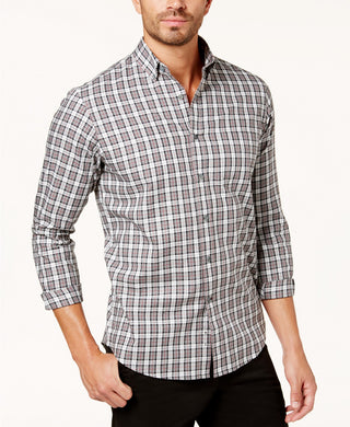 Club Room Mens Tartan Button Up Shirt Gray Size 2 Extra Large