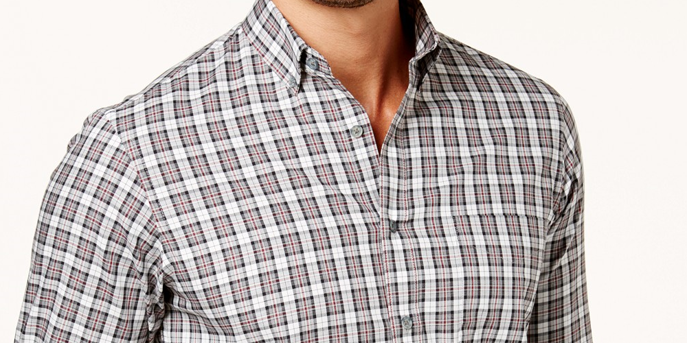 Club Room Mens Tartan Button Up Shirt Gray Size 2 Extra Large