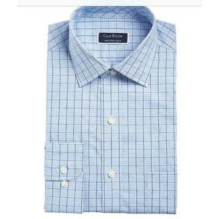 Club Room Men's Classic/Regular Fit Performance Windowpane Dress Shirt Navy Size 34X35