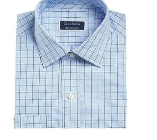Club Room Men's Classic/Regular Fit Performance Windowpane Dress Shirt Navy Size 34X35