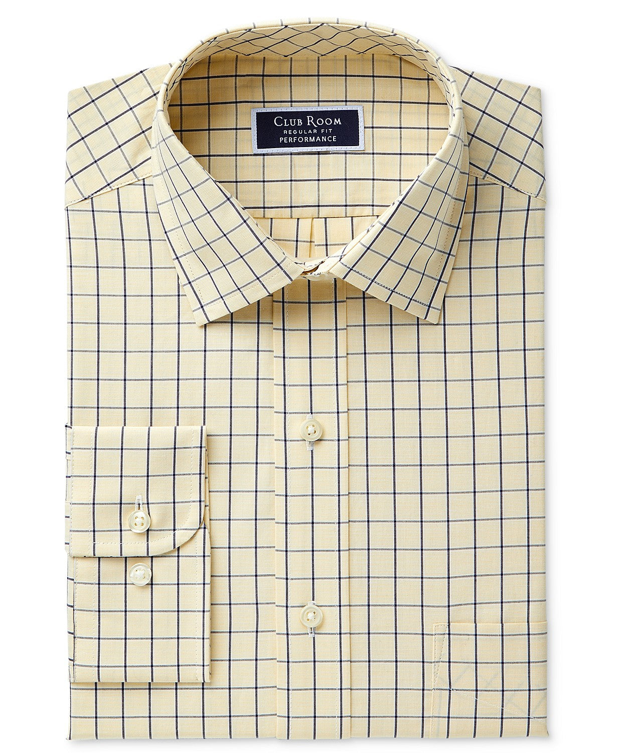 Club Room Men's Classic/Regular Fit Performance Windowpane Shirt Navy Size 32X33
