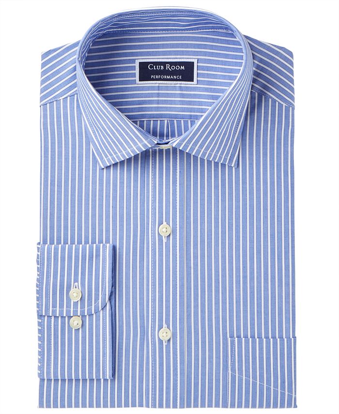Club Room Men's Performance Wrinkle-Resistant Striped Dress Shirt Blue Size 16.5x32-33