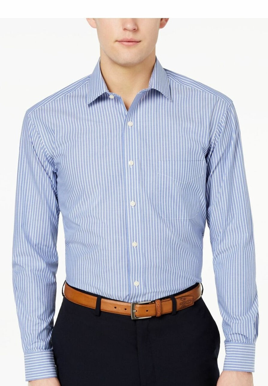 Club Room Men's Classic/Regular Fit Stripe Dress Shirt Navy Size 16-34-35