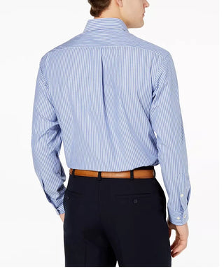 Club Room Men's Regular Fit Stripe Dress Shirt Blue Size 18.5x34-35