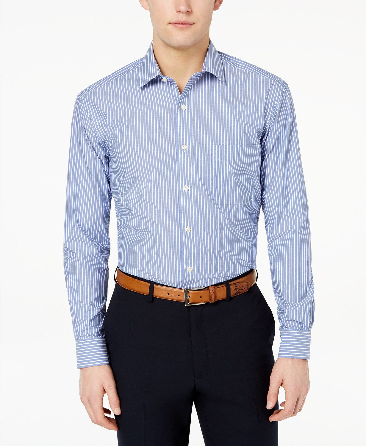 Club Room Men's Classic/Regular Fit Stripe Dress Shirt Navy Size 32-33