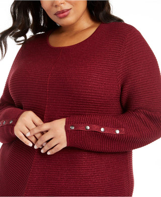 Alfani Women's Plus Size Metallic Ribbed-Knit Tunic Sweater  Red Size OX