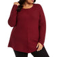 Alfani Women's Plus Size Metallic Ribbed-Knit Tunic Sweater  Red Size OX