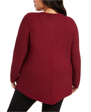 Alfani Women's Plus Size Metallic Ribbed-Knit Tunic Sweater  Red Size OX
