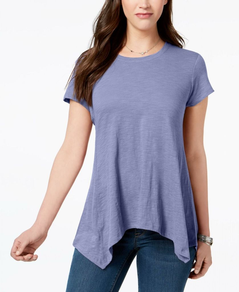 Style & Co Women's Handkerchief-Hem T-Shirt  Purple Size Extra Small
