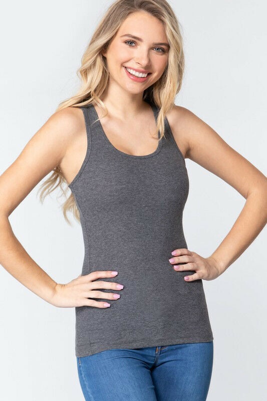Maison Jules Women's Scoop-Neck Tank Top Charcoal Size Small