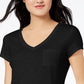 Maison Jules Women's V-Neck Patch-Pocket T-Shirt Black Size Large