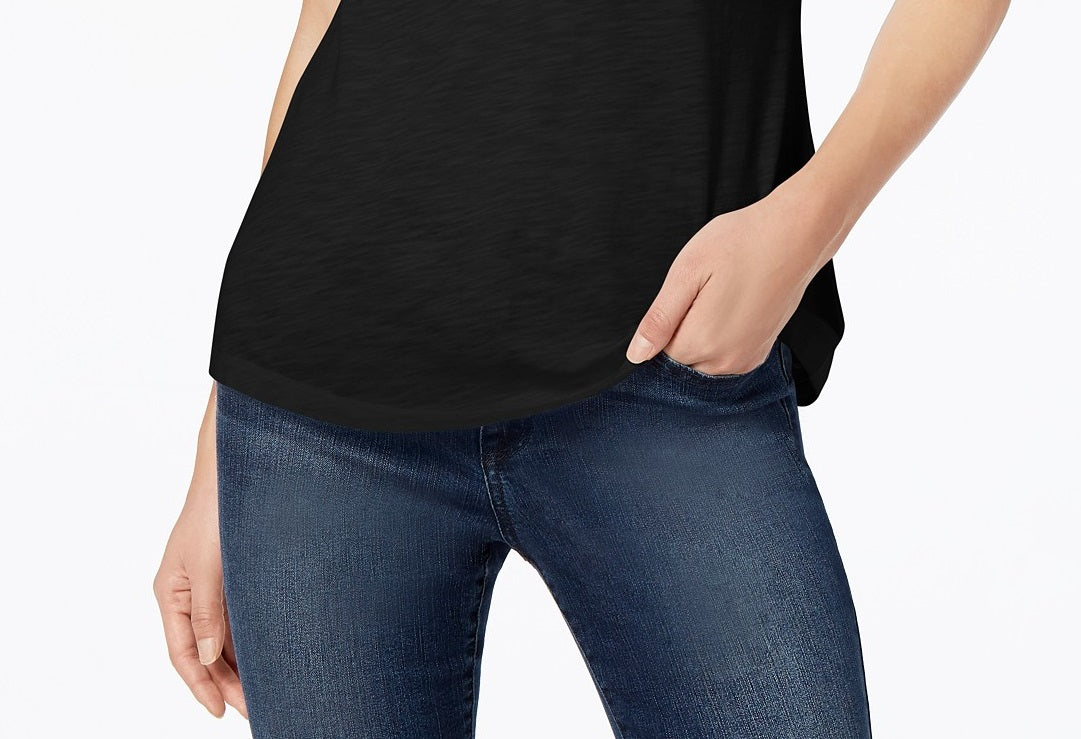 Maison Jules Women's V-Neck Patch-Pocket T-Shirt Black Size Large