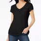 Maison Jules Women's V-Neck Patch-Pocket T-Shirt Black Size Small