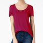 Maison Jules Women's Scoop-Neck T-Shirt Red Size 2 Extra Large