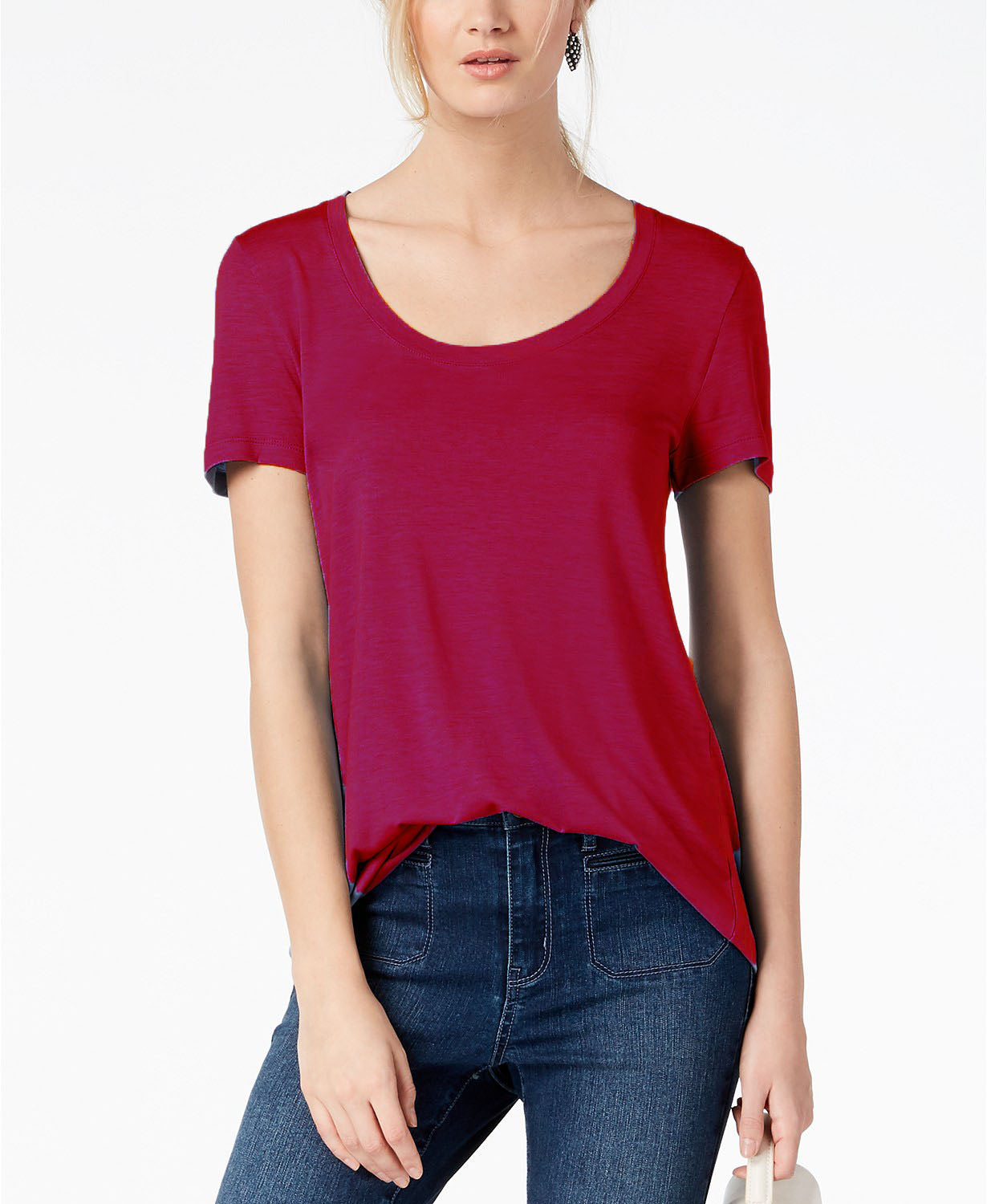 Maison Jules Women's Scoop-Neck T-Shirt Red Size 2 Extra Large