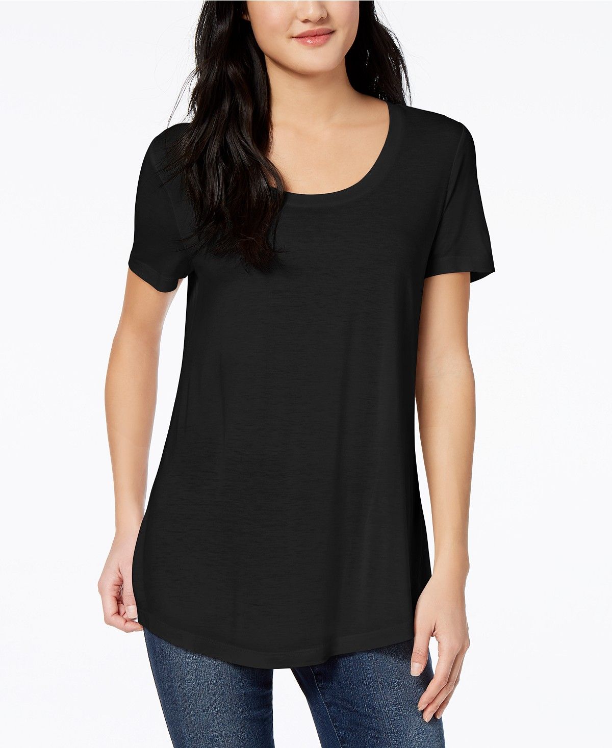 Maison Jules Women's Scoop-Neck T-Shirt  Black Size Large
