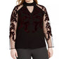 INC International Concepts Women's Velvet Flocked Mesh Sleeve Sweater Black Size 2X
