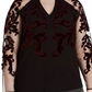 INC International Concepts Women's Velvet Flocked Mesh Sleeve Sweater Black Size 2X