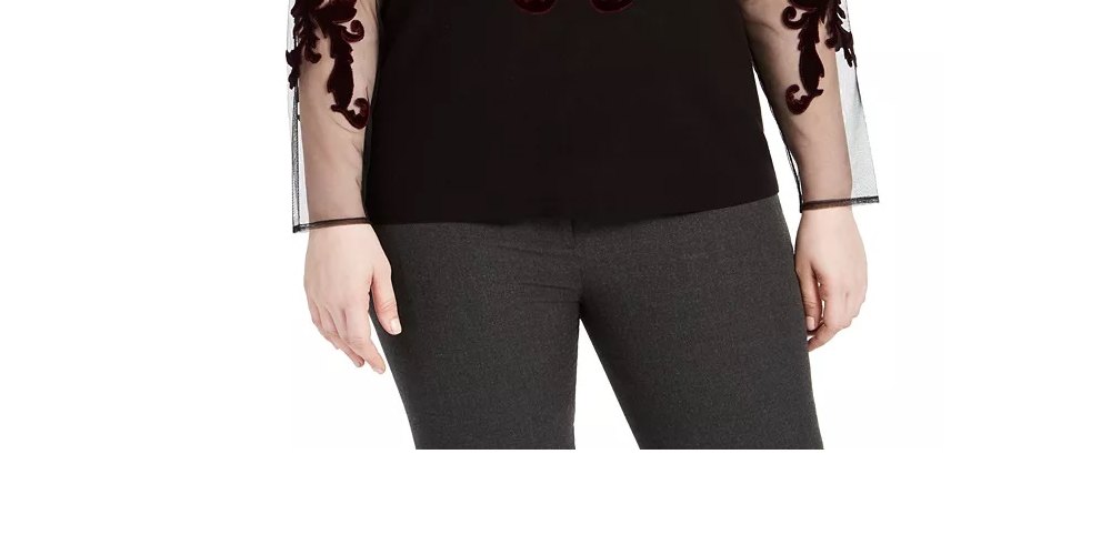 INC International Concepts Women's Velvet Flocked Mesh Sleeve Sweater Black Size 2X