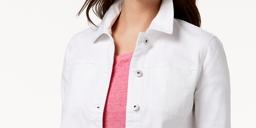 Style & Co Women's Ruffled Denim Jacket Natural Size Small