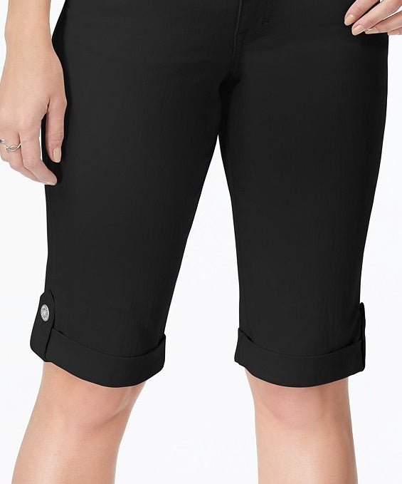 Style & Co Women's Cuffed Denim Skimmer Shorts Black Size 4