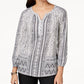 Style & Co Women's Split-Neck Blouson Top White Size Extra Small