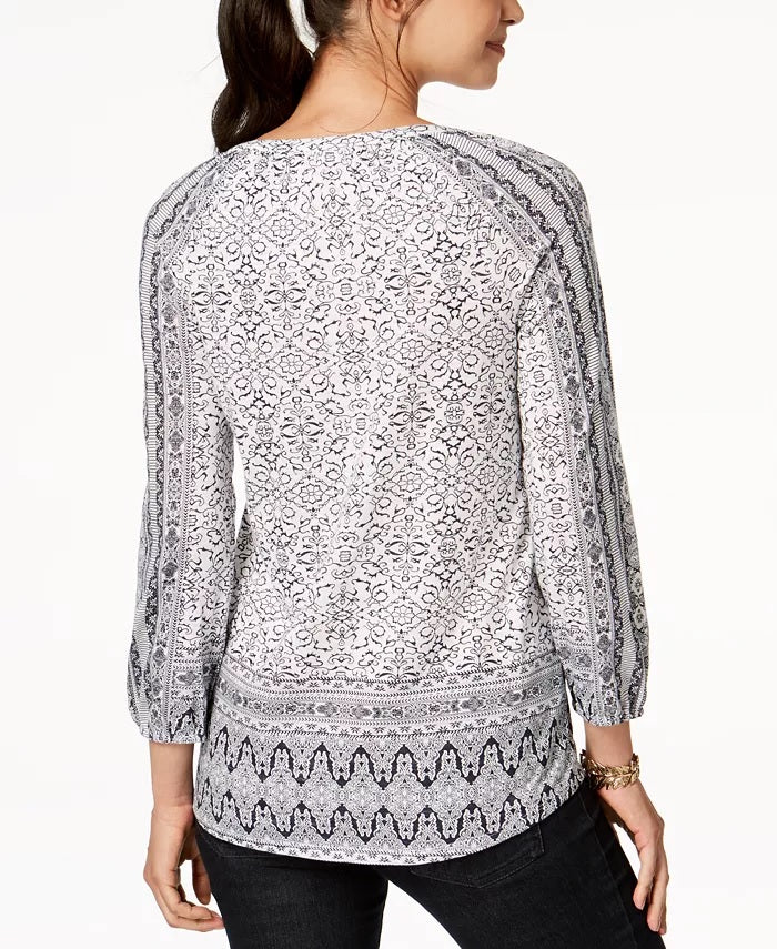 Style & Co Women's Split-Neck Blouson Top White Size Extra Small