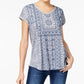 Style & Co Women's Graphic Shirttail-Hem Top Blue Size Small