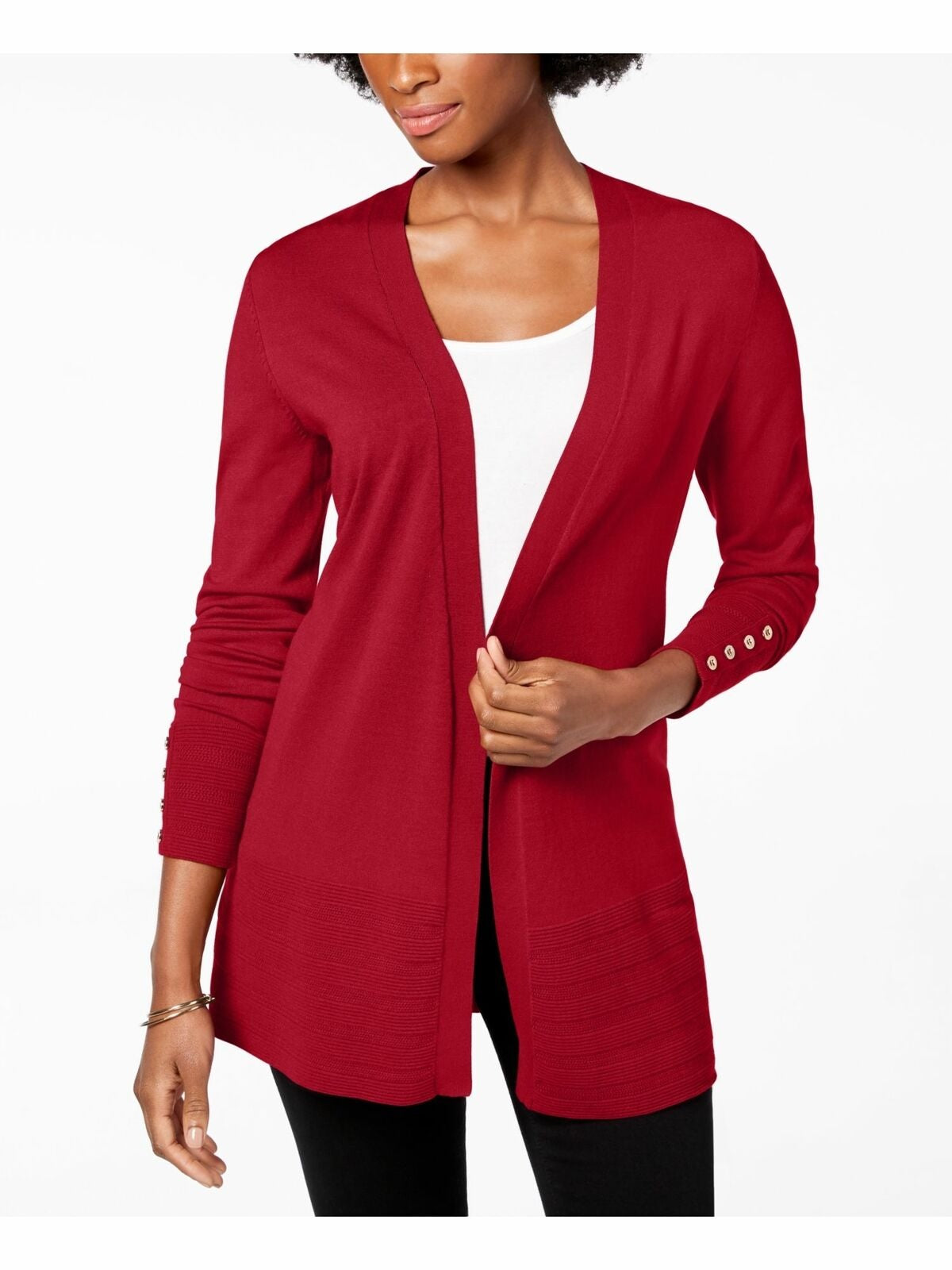 Charter Club Women's Open-Front Cardigan Red Size Small