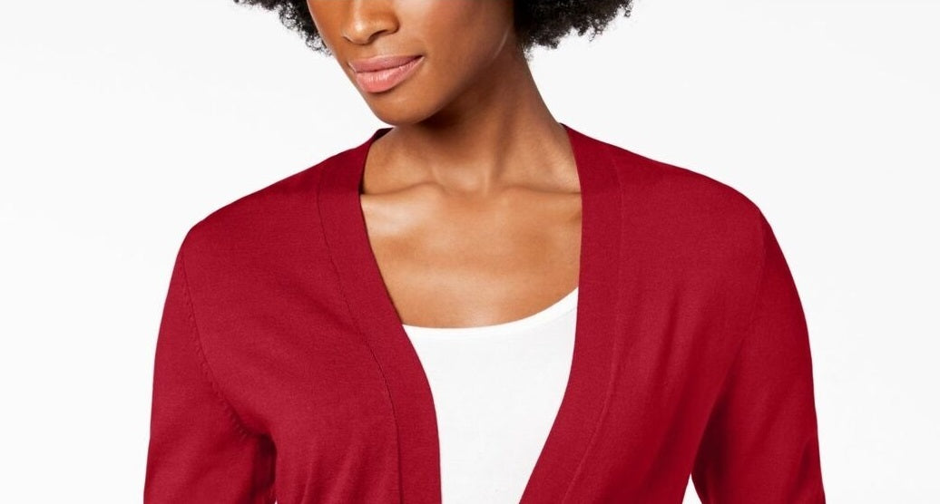 Charter Club Women's Open-Front Cardigan Red Size Small