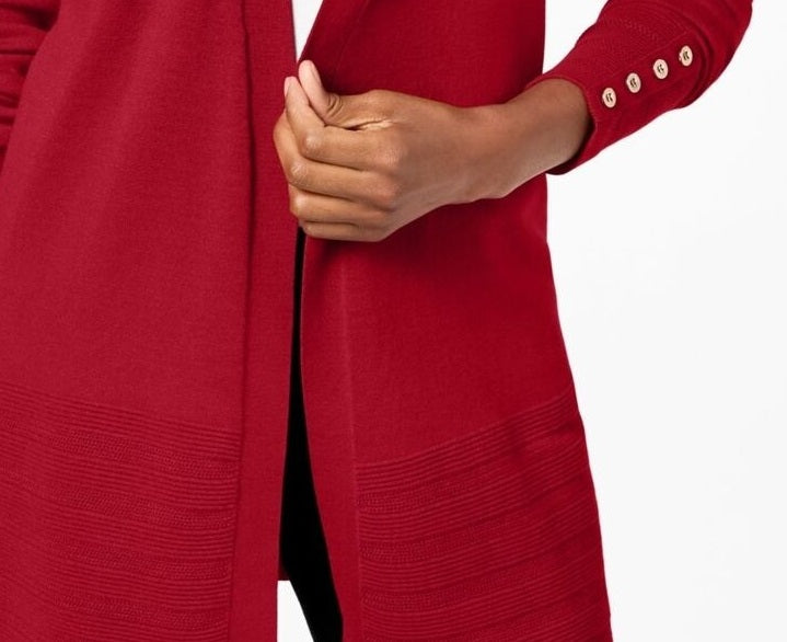 Charter Club Women's Open-Front Cardigan Red Size Small