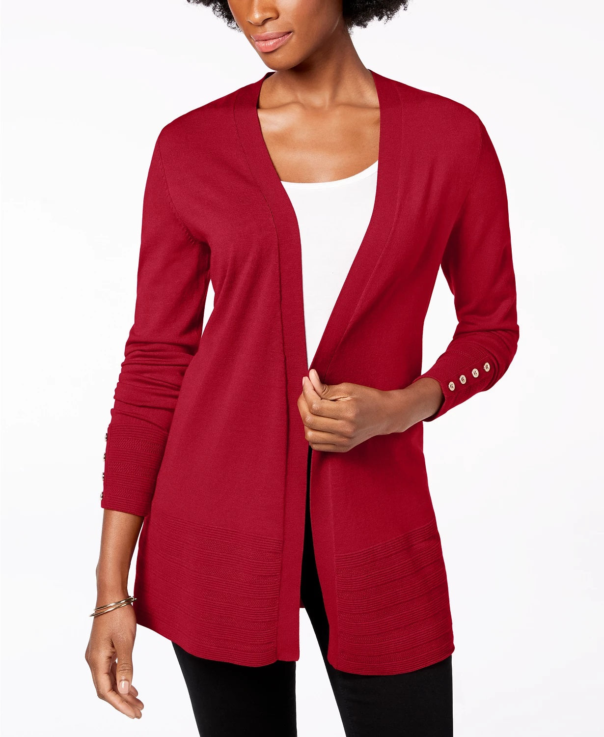 Charter Club Women's Open-Front Cardigan Red Size Extra Large