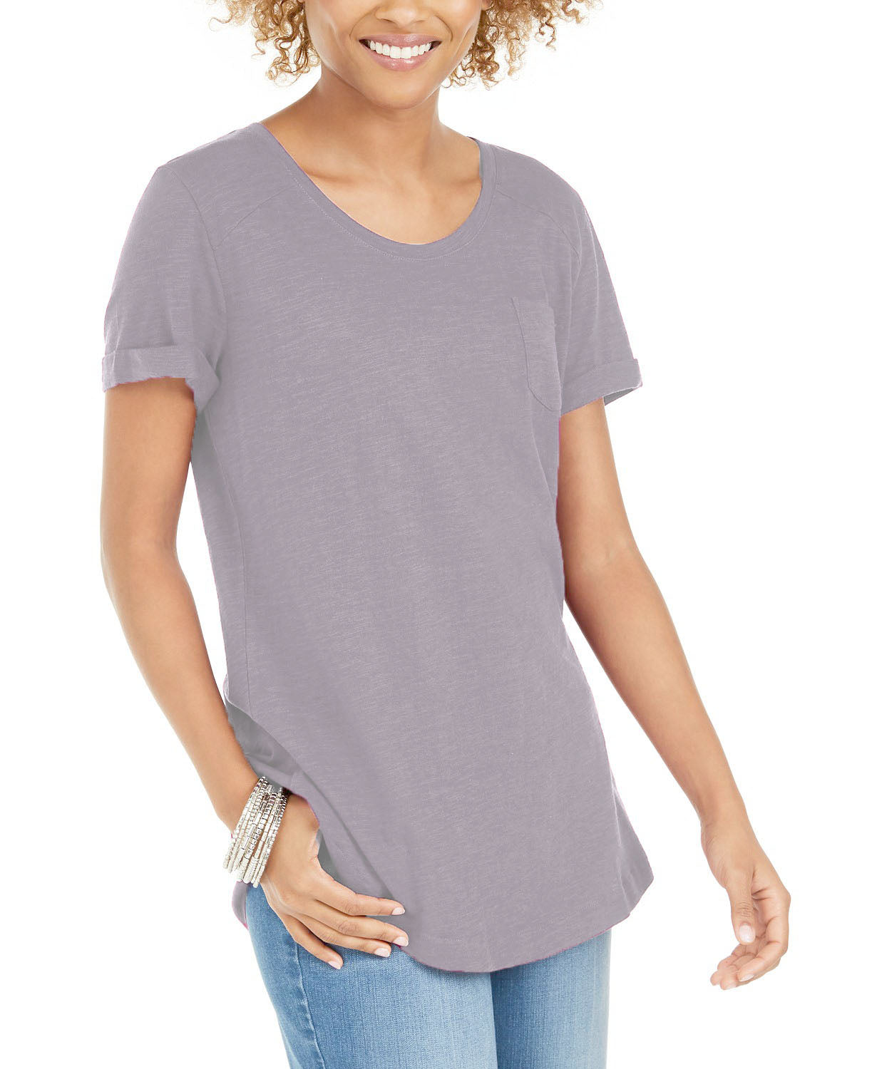 Style & Co Women's Cotton Crew-Neck T-Shirt  Gray Size Large