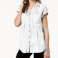 Style & Co Women's Pleated Cuffed-Sleeve Top White Size Large