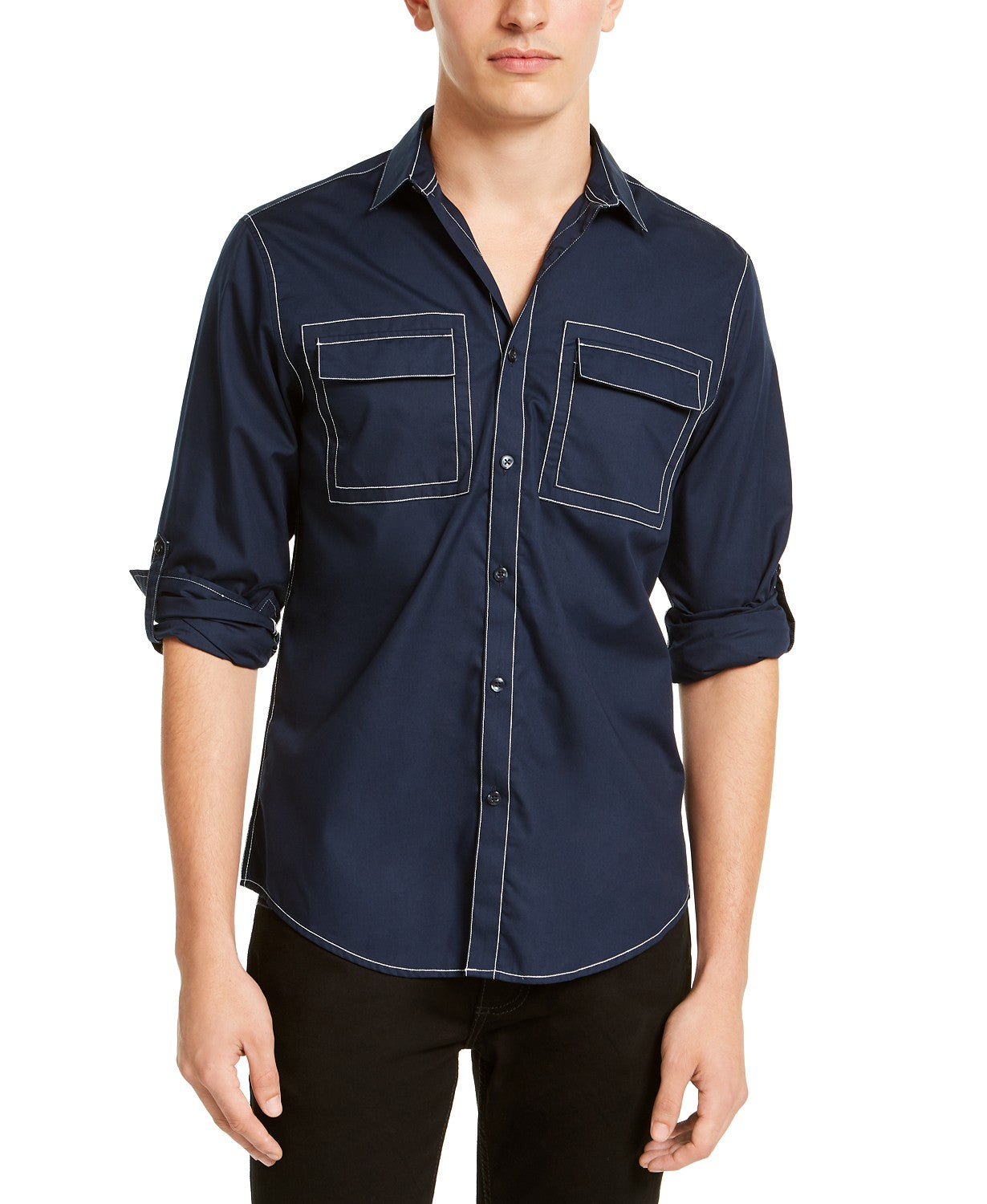 INC International Concepts Men's Utility Shirt Navy Size Small