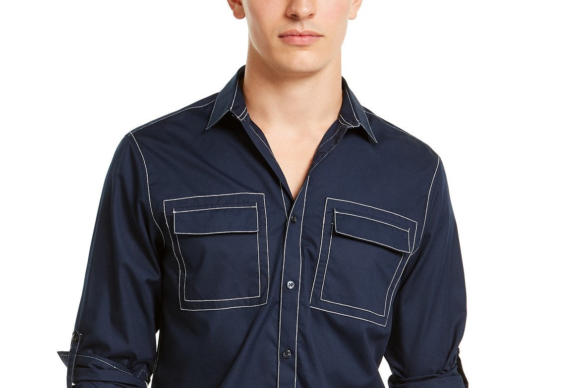 INC International Concepts Men's Utility Shirt Navy Size Small