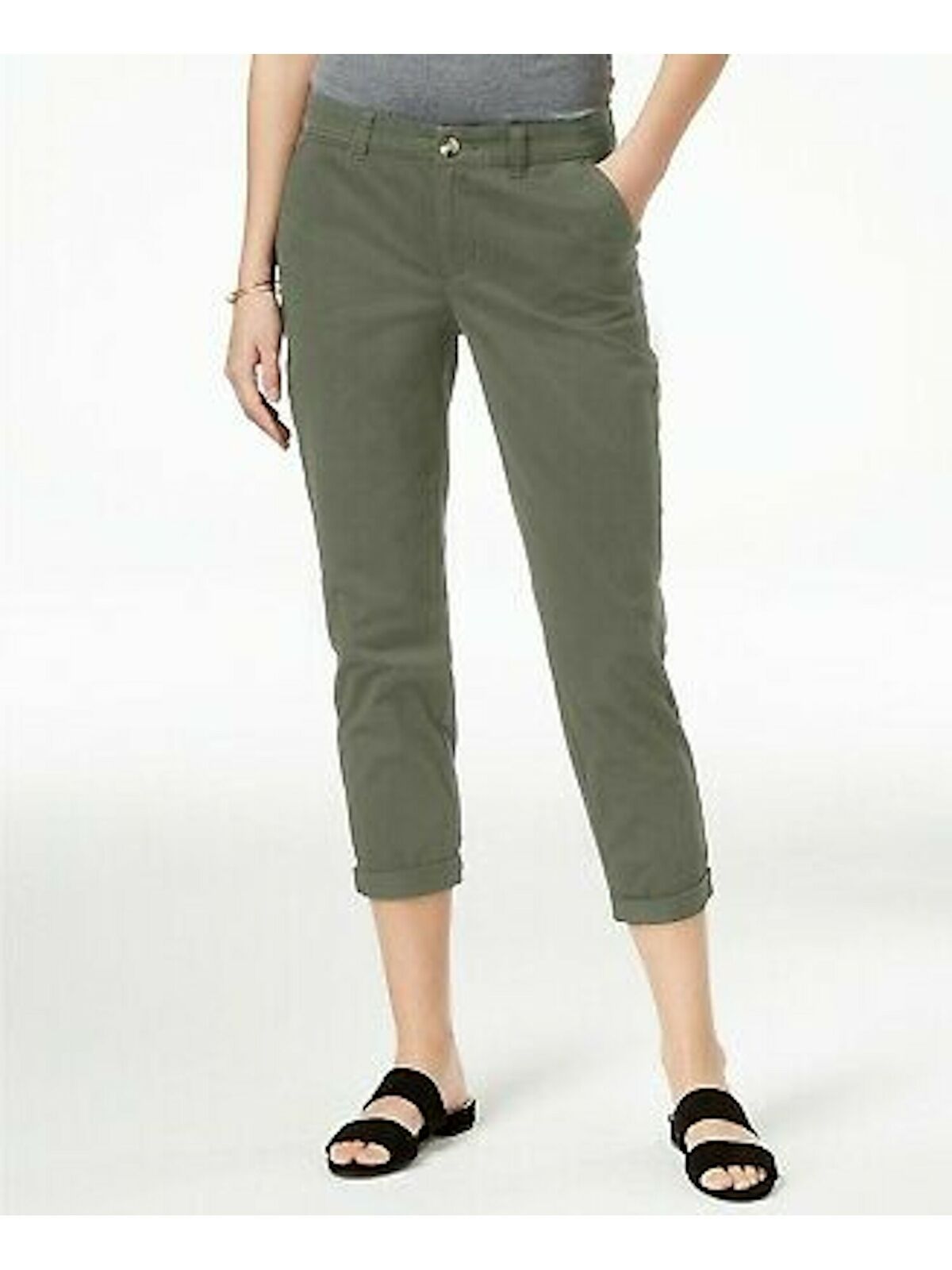 Maison Jules Women's Slim Ankle Pants Green Size 8