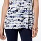 Alfani Women's Printed Grommet Neck Top Navy Size Petite Medium