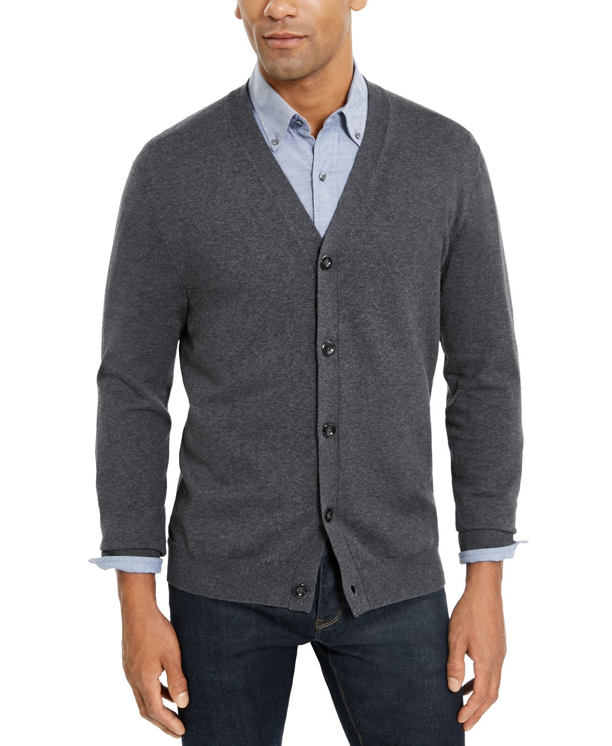 Club Room Men's Knit V-Neck Cardigan Gray Size Medium