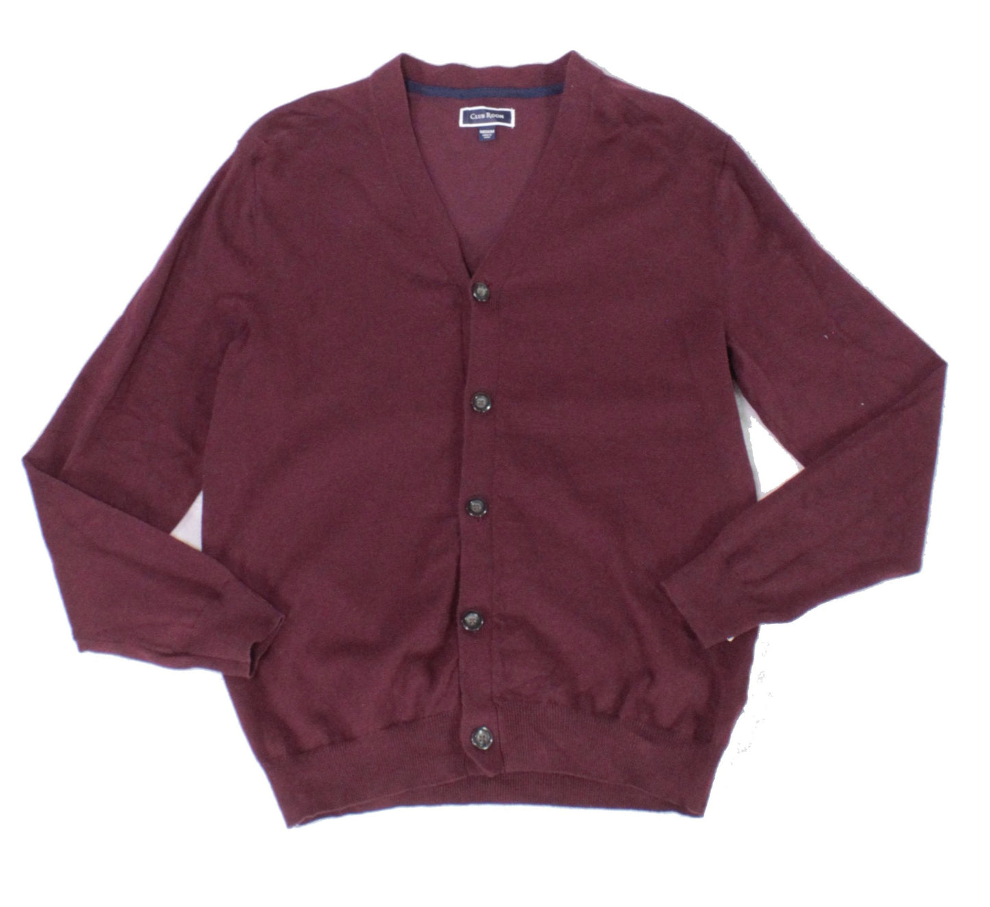 Club Room Men's Sweater Plum Button Down V-Neck Cardigan Wine Size Large