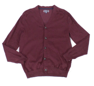 Club Room Men's Sweater Plum Button Down V-Neck Cardigan Wine Size Large